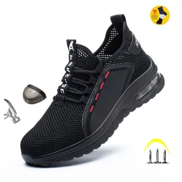 Safety Shoes Work Shoes Hollow Breathable Steel Toe Boots Lightweight Safety Work Shoes Anti-slippery For Men Women Male Work Sneaker 230518