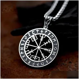 Collane con ciondolo Collana con bussola in acciaio inossidabile vintage Catene da uomo Biker Nordic Odin Rune Amet Jewelry Giftpendant Drop Delivery P Dh127