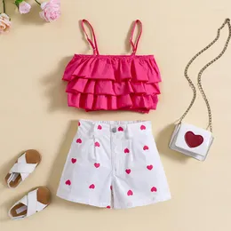 مجموعات الملابس FocusNorm 1-6y Kids Girls Girles Lovely Clorlesess Shulfe Stest Tops Heart Print High Weist Shorts