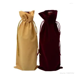 غلاف الهدايا 10pcs النبيذ أكياس زجاجة مخملية حمراء يغطي الشمبانيا حقيبة التعبئة والتغليف 16cmx38 سم (6 "× 15")