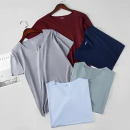 Men's T Shirts Men Tshirts Men's Ice Silk Seamless Short-sleeved T-shirt Thin Summer Slim T-shirts Bottoming Shirt Tops V-Neck Casual