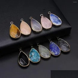 Pendant Necklaces Natural Stone Pendants Gold Plated Water Drop Flash Labradorite Opal For Jewelry Making Diy Women Trendy Necklace D Dhgph