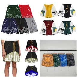 Mens 반바지 Rhude Summer American Designer Shorts 남자 여자 T 셔츠 패션 브랜드 하이 스트리트 느슨한 빠른 건조 캐주얼 스포츠 크기 티 반바지 컬렉션