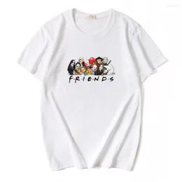 Men's T-skjortor 2023 Summer Terror Friend Print Kort ärm T-shirt Män vintage Bomulls andningsbara plus storlek toppar matchande par shi