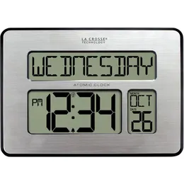 La Crosse Technology 513-1419-Int Atomic Digital Digital Fullendar Silver Clock с дополнительными большими цифрами