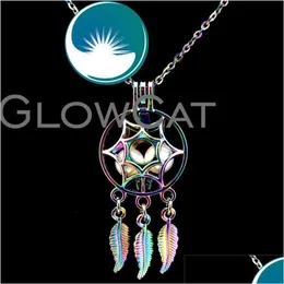 Pendant Necklaces Rainbow Dreamcatcher Beads Cage Essential Oil Diffuser Pearl Locket Necklace Women Girl Giftpendant Pendantpendant Dhadh