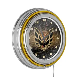 Pontiac Firebird Reloj de neón de doble anillo cromado negro