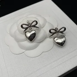 Simple Bow Love Heart Earrings Female Mori Style Fresh College Fairy Silver Stud Earrings Wholesale