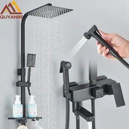 Bathroom Shower Heads Black Chrome 34way Shower Faucet Rainfall Shower Cold Water Mixer Bidet Faucet Commodity Shelf For Bathroom Shower Mixer 230518