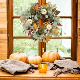 Осенние венки для входной двери 40 см Осенний венок с ягодами, тыквой, кленовыми листьями, праздником урожая на День Благодарения, украшения для дома G230518