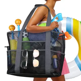 Pocket Beach Tote bag 8 Pockets Summer Large BeachBag For Towels Mesh Durable Beach Bags For Toys Waterproof Underwear 2023