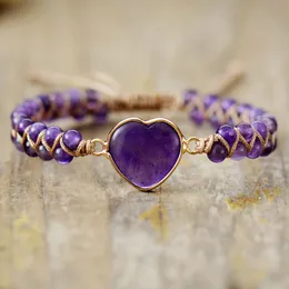 Kette Designer Naturstein Amethyst Perlen geflochtenes Tennisseil Paar verstellbares Armband Tropfen Liebhaber Schmuck 230518