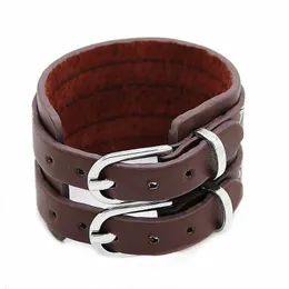 Bracelets de link Moda Wild Wild Double-Player Leather Bracelet Mulheres amigas masculinas Mulheres retrô punk jóias Pulseira Masculina Chain