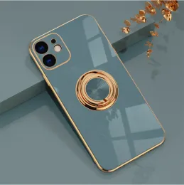 Yezhou2 Gold Electricating Frame Mobiltelefonfodral Luxury Magnetic Cover With Metal Ring Holder Stand för iPhone 13 12 11 Pro Max X XR XS 6S 7 8 Plus