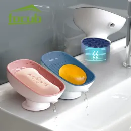 Datorer badrums tvålrätter hållare med super sugkopp själv dränerande tvål containerlåda för diskbänk tillbehör