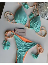 Kvinnors bikini sätter thong baddräkt ny delad baddräkt med band sexig mikro liten triangel bikinis