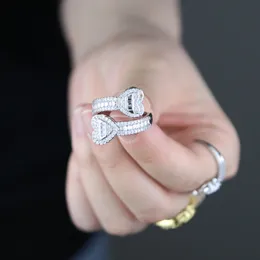 Bling Cubic Zirkonia Otwarte serce Pierścienie mrożone iskrzące CZ Dostosowany biżuteria z palec hip -hopowych dla kobiet