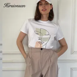 Damtröja Hirsionsan Abstrakt tryckt T-shirt Dam Sommar Oversized 100 bomullströjor Casual Lös Estetisk tröja O-hals Toppar 2023 230519