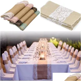 Other Festive Party Supplies Linen Lace Table Flag Banner Vintage Natural Jute Decoration Tablecloths Chair Er Christmas H Dhlfo