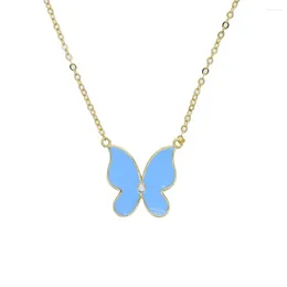 Chains 2023 Korean Super Fairy Girl Fantasy Glass Enamel Butterfly Pendant Necklace Female Clavicle Chain Pink