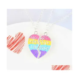 Pendant Necklaces 2Pcs/Set Sequin Stitching Rainbow Heart Broken Friends Necklace Chain Bff Friendship Jewelry Gifts For Kids Drop D Dhgq8