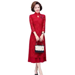 Dresses Large Size Women's Cheongsam New Summer Female Formal Long Dress Lace Hollow Out Red Qipao Embroidery Elegant Ladies Dresses