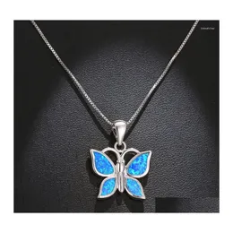 Pendant Necklaces Cute Female Big Butterfly Necklace Vintage Animal Wedding For Women Boho Blue Fire Opal Drop Delivery Jewelry Penda Dhk6V