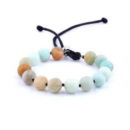 Link Bracelets Chain High Quality Lace-up Woman Bracelet Semiprecious Amazonit Agates Stone Round Beads Fashion For Couple Lovers