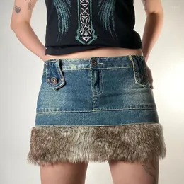 Spódnice Pióro Patchwork Dżinsowa spódnica Kobiety Y2K Vintage Planowane w trudnej sytuacji Seksowne, szczupły ołówek Bodycon Mini Bottoms Faldas
