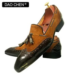 Lässiges schwarzes Kleid braune italienische Schuhe gemischte Farben Wingtip Man Kleiderschuhe Hochzeitsbüro Echtes Lederlaafer für Männer 2 16