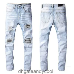 2022 Denim Nya Amirres Jeans Black Designer Pants Men's Man Fall Broken Brodery Patch Elastic Slim Fit Leggings 3wjm