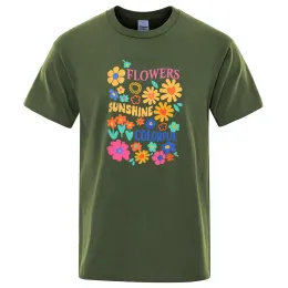 Flowers Of Every Kind Are In Bloom Print Tshirts Men Funny Creativity T Shirts Cotton Summer Tops Graphic Loose