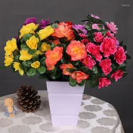 Decorative Flowers Simulated Azalea Begonia Rhododendron Simsii Plastic Artificial Flower Bouquet Vase Set Shopping Mall Decoration Stage