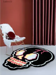 Original Design Irregular Black Skull Head Area Rug for Living Room Bedroom Bedside Fluffy Carpet Fashion Pink Brain Floor Mat T230519
