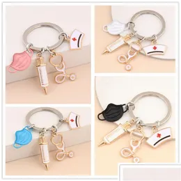 Key Rings Doctor Keychain Medical Tool Ring Injection Syringe Stethoscope Nurse Cap Chain Medico Gift Diy Jewelry Handmade Dr Dhgarden Dhpds