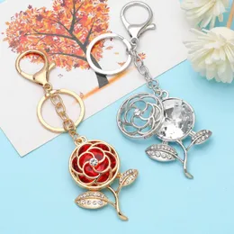 Keychains Wangaiyao Moda Rose Car Chave de Chave de Bolsa Feminina Acessórios para Metal Metal Metal Cristal Stromestão Pingente Jóias