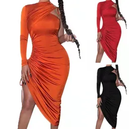 Summer Casual Dresses Sexig One Shoulder Drawstring Ruched Bodycon Dress Women