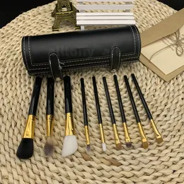 9 PCS pu Bucket Makeup Brush Set Black Handle Eye Makeup highlighter Face brush