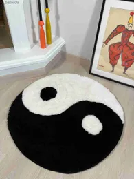Symbol Yin i Yang Puszysty kółko miękki dywan czarno -biały cyfrowy dywan do sypialni z chińskim charakterystyką T230519