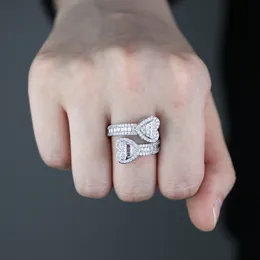 Iced Open Heart Ring Ring pavimentado Sparking CZ Ajustado Anéis de banda banhada Prata de ouro para jóias de dedos de hip hop para mulheres para mulheres