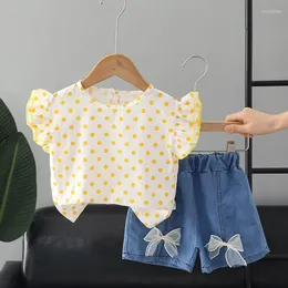 Roupas conjuntos de crianças menina 2023 Summer Children's Polka Dot Ruffe