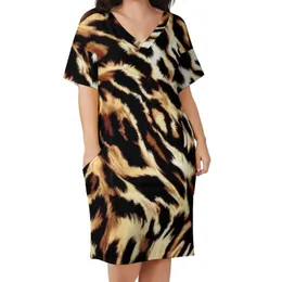 Plus storlek klänningar djur chic klänning storlek leopard tryck grundläggande casual damer sommar kort ärm trendig födelsedagspresent 230519