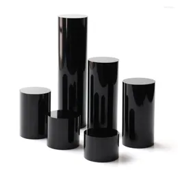 Jewelry Pouches Black Solid Cylinder Acrylic Perspex Display Block Stand Ring Earring Necklace Holder Organizer Counter Add Height Riser