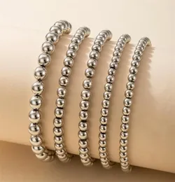 Huangtang Punk Silver Color Breaded Bracelet Conjunto para homens homens simples estilo de liga de metal Bangles Charms Jóias 5pcsssets Contas 3371296956