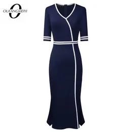 Dresses Elegant V Neck Patchwork Fashion Charming Brief Party Retro Work Morden Pencil Dress EB604