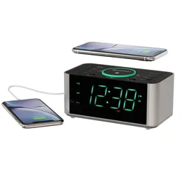 Emerson Alarm Bughock Radio i ładowarka bezprzewodowa z Bluetooth, kompatybilna z iPhone XS Max XR XS x 8 Plus, 10W Galaxy S10 Plus S10e S9, AL