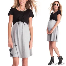 Mode Schwangere Mutterschaft Stillen Frauen Sommer Kleid Kurzarm Kleid Gefälschte Kleid mit Front R230519