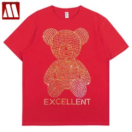 Женская футболка 2022 Толстое хлопковое материал отличный медвежьи бриллианты Футболка Harajuku S-5xl с коротким рукавами