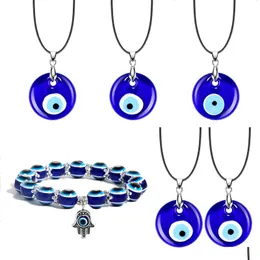 Pendant Necklaces Evil Blue Eye Necklace For Women Black Wax Cord Chain Men Choker Jewelry Lucky Amet Female Party Gift Drop Dhgarden Dhgwh