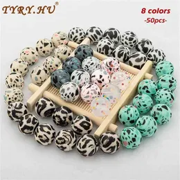 50Pcs Silicone Beads Leopard Print 12 15mm Baby Teether Teething Terrazzo DIY Jewelry A Pacifier Clip Making 210907275O